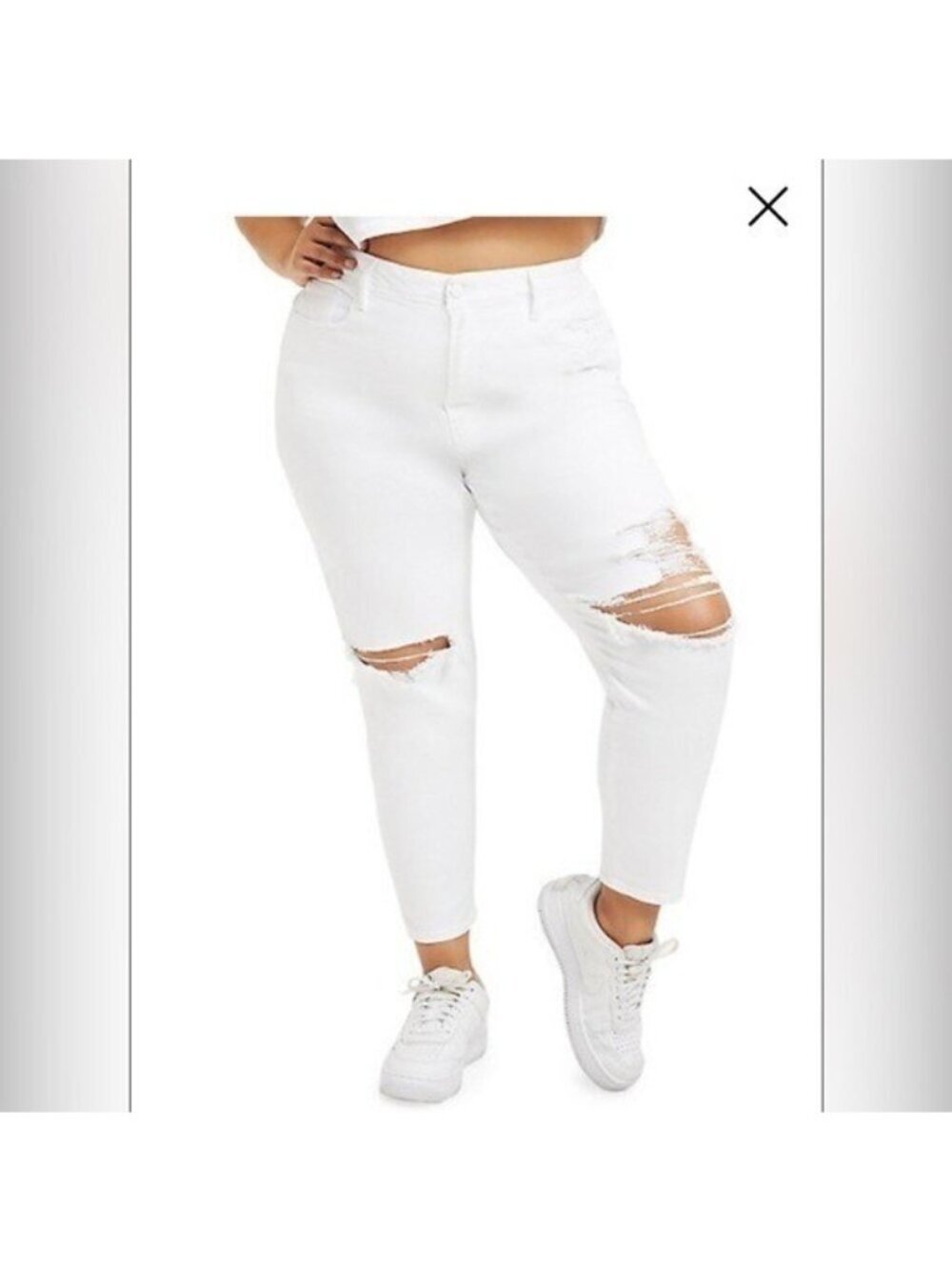 NEW Good American Good Waist Crop White Distressed High-Rise Jeans Size 15
